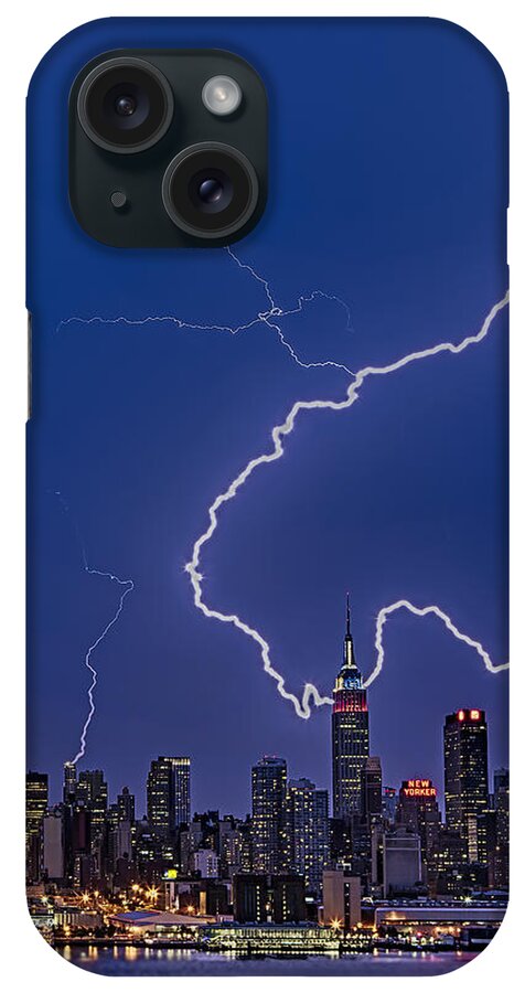 Lightning iPhone Case featuring the photograph Lightning Bolts Over New York City by Susan Candelario