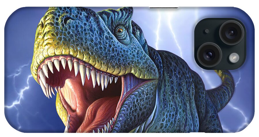T-rex iPhone Case featuring the digital art Lightning Rex by Jerry LoFaro