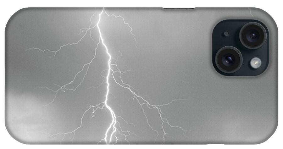 July iPhone Case featuring the photograph Lightning Strike Colorado Rocky Mountain Foothills BW by James BO Insogna