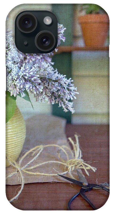 Lilacs iPhone Case featuring the photograph Lilacs in Yellow Vase by Rebecca Cozart