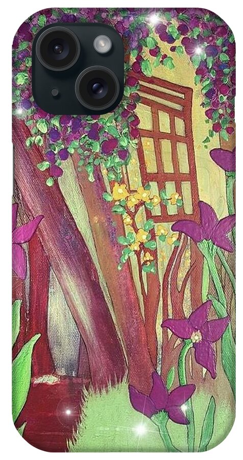 #acrylicpaintsandinks #acrylicabstracts #abstractartforsale.#originalartforsale #artandmusic #supportlocalartists #canvasart #sugarplum #sugarplumtheband.com #flowerpaintings iPhone Case featuring the painting Lillies and Sugarplums by Cynthia Silverman
