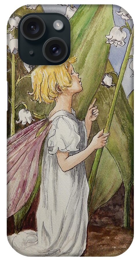 Lily Of The Valley Flowers iPhone Case featuring the painting Lily of the Valley Fairy After Cicely Mary Barker by Betty-Anne McDonald