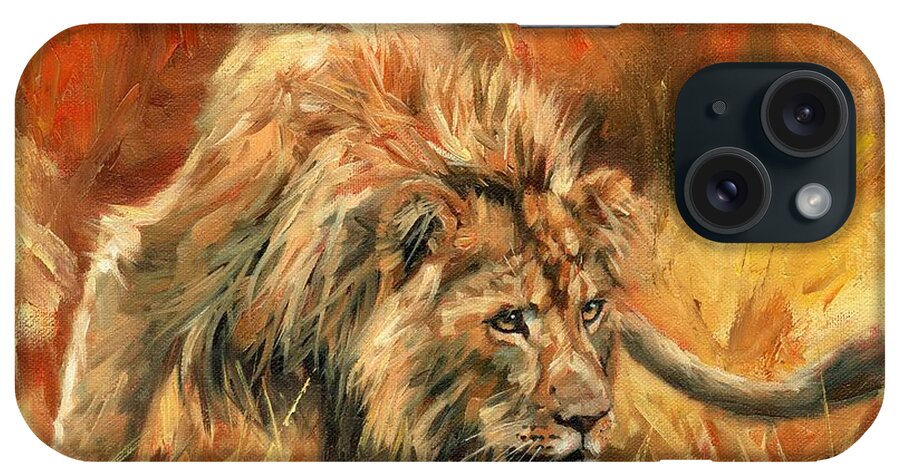 Lion iPhone Case featuring the painting Lion Alert by David Stribbling