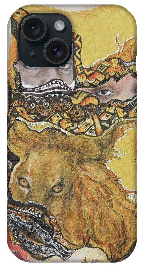 Fantasy iPhone Case featuring the drawing Lion power by Bernadett Bagyinka