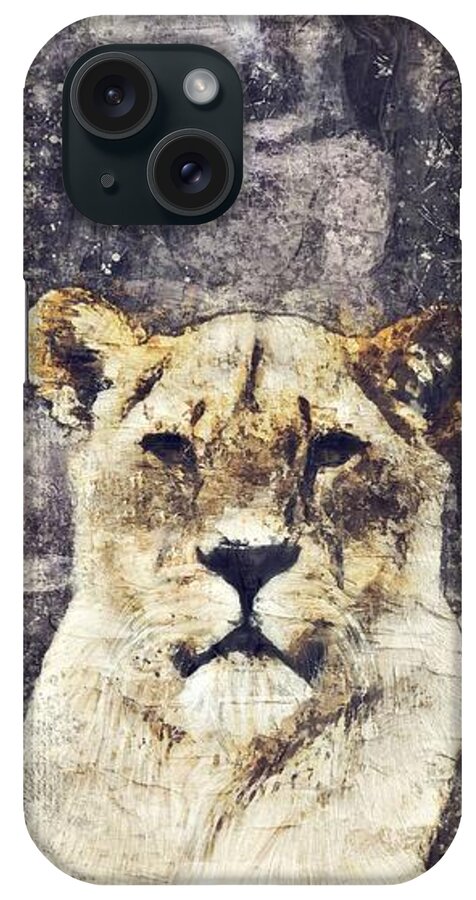 Animal iPhone Case featuring the painting Lioness, the queen of the forest by Adam Asar by Celestial Images