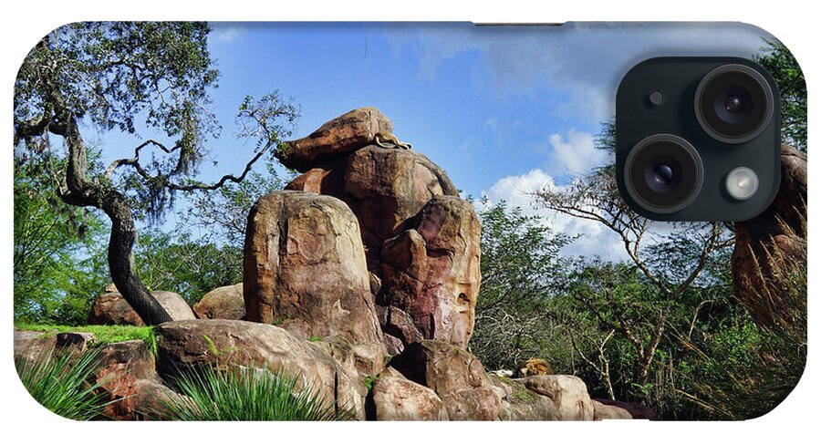Landscape. Disney Land iPhone Case featuring the photograph Lions On The Rock by M Three Photos