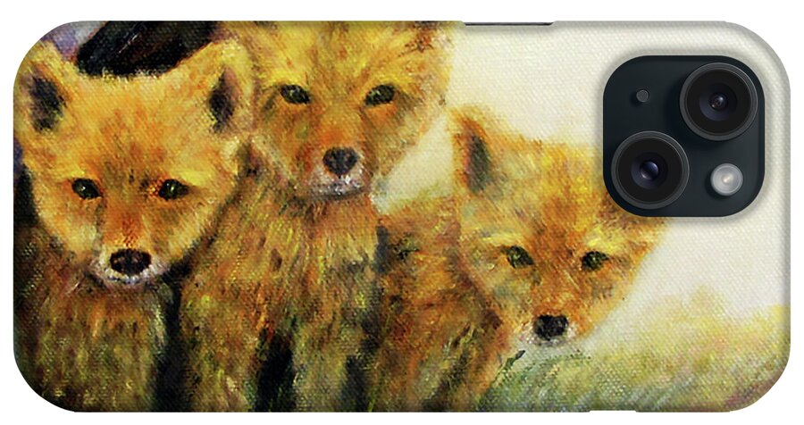Wildlife iPhone Case featuring the painting Little Foxes by Loretta Luglio