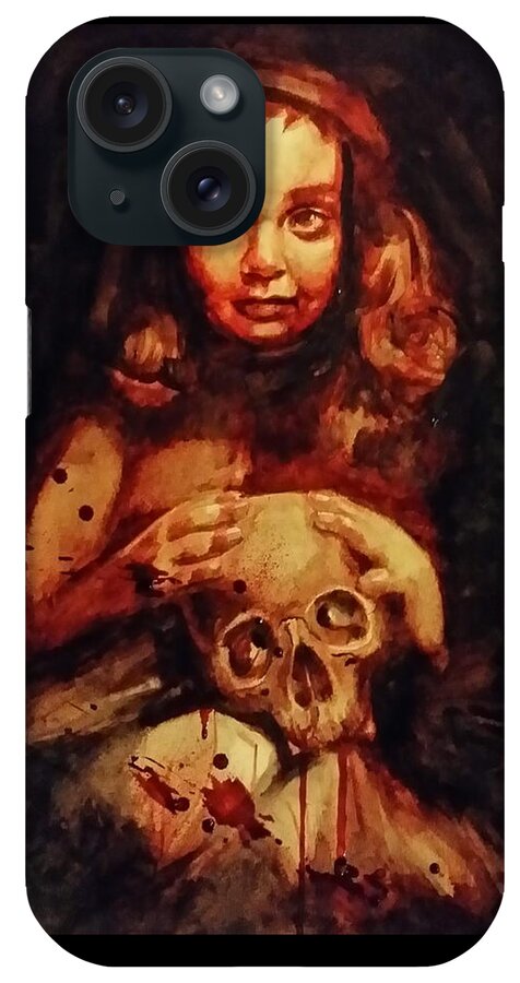 Child iPhone Case featuring the painting Little Girl With A Skull by Ryan Almighty