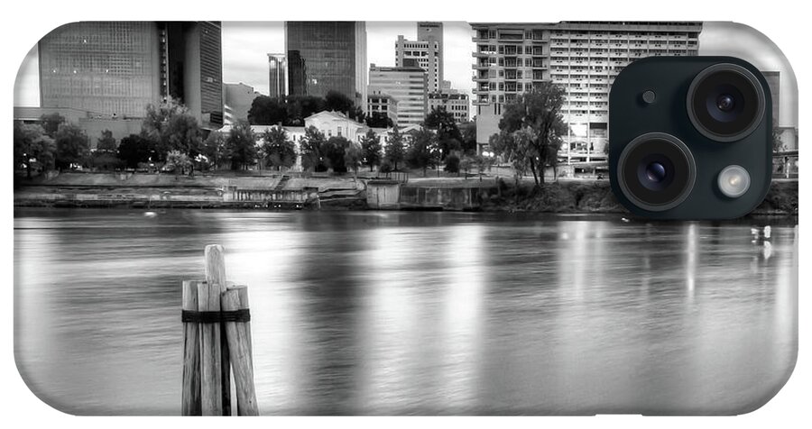 America iPhone Case featuring the photograph Little Rock Arkansas Skyline on the River - Black and White by Gregory Ballos
