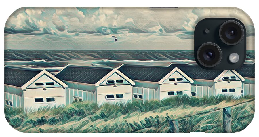 Clouds iPhone Case featuring the photograph Little White Beach Houses and Breezy Waves Painting by Debra and Dave Vanderlaan