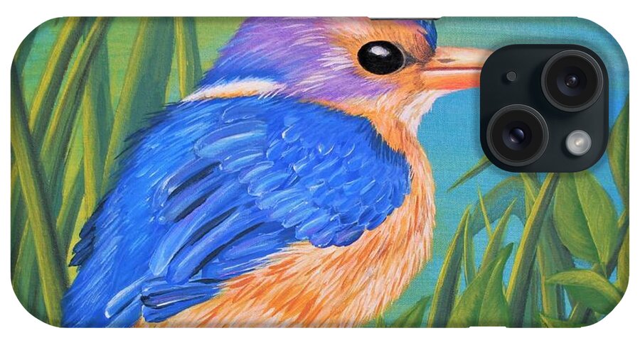African Pygmy Kingfisher iPhone Case featuring the painting Litttle King of the Fishers by SophiaArt Gallery