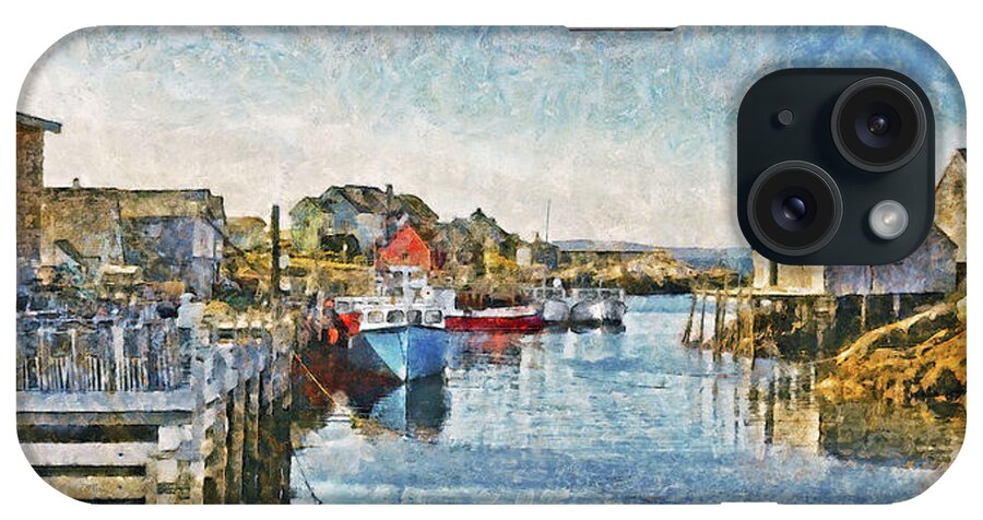 Peggys Cove iPhone Case featuring the digital art Lobster Boats at Peggy's Cove in Nova Scotia by Digital Photographic Arts