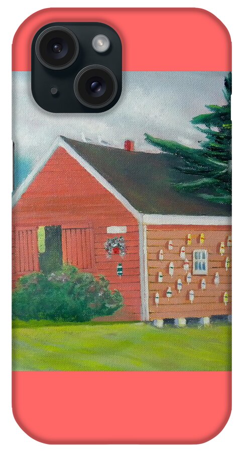 Barn Shack Lobster Buoy Landscape Light iPhone Case featuring the painting Lobster Buoy Shack by Scott W White