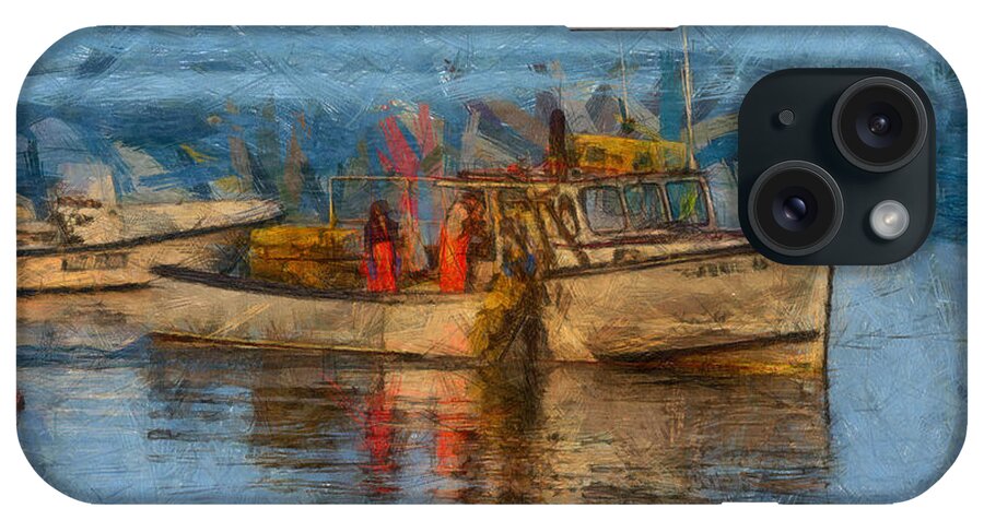 Salem iPhone 15 Case featuring the photograph Lobster man pulling in his lobster pots by Jeff Folger
