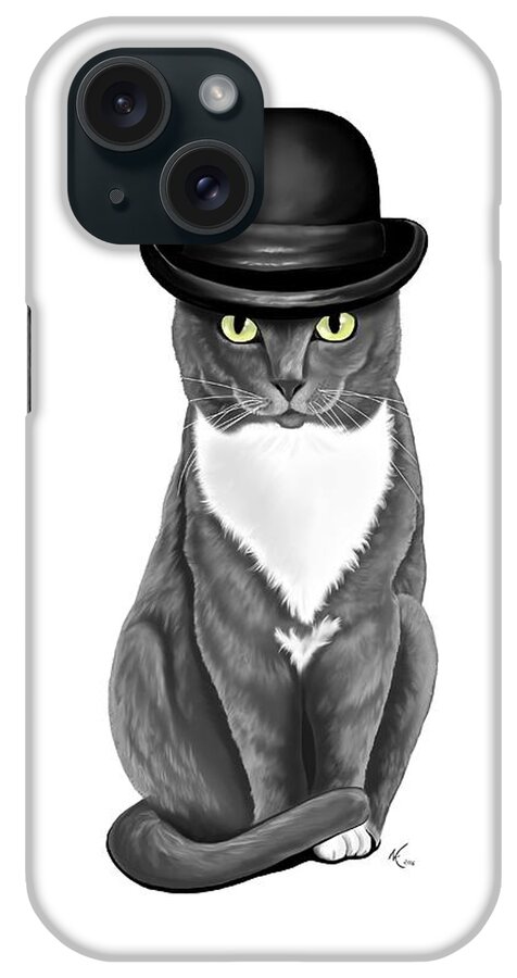 Cat iPhone Case featuring the digital art Lola with the Bowler by Norman Klein