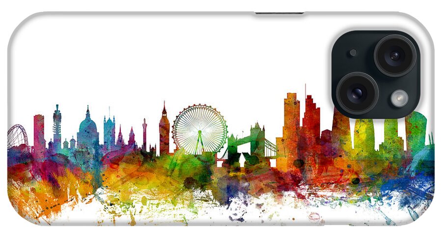 London iPhone Case featuring the digital art London England Skyline 16x20 ratio by Michael Tompsett