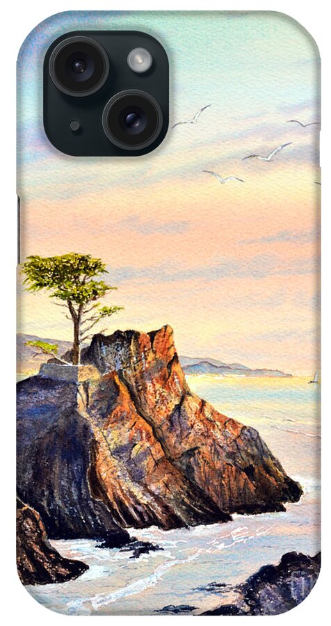 Lone Cypress Tree iPhone Case featuring the painting Lone Cypress Tree Pebble Beach by Bill Holkham