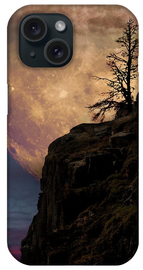 Alone iPhone Case featuring the photograph Lone tree with super moon by Mihai Andritoiu