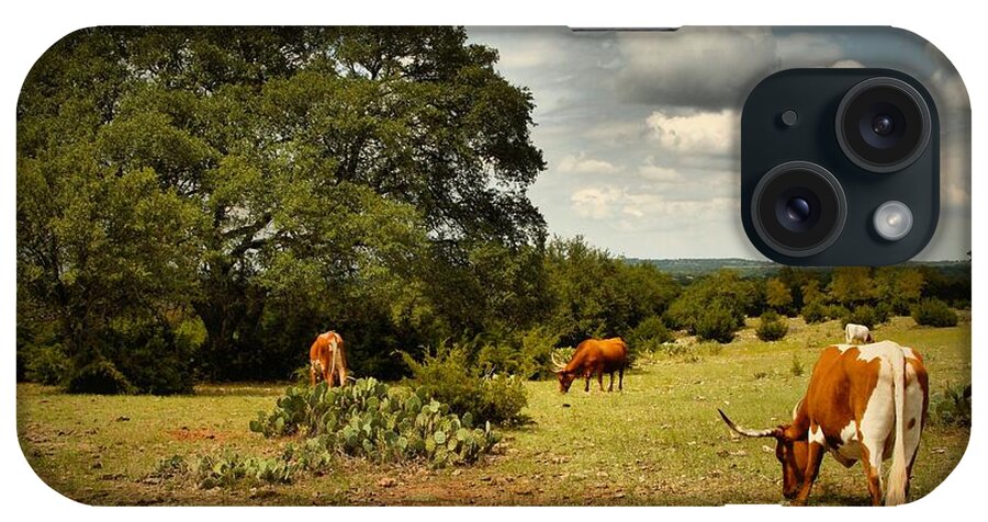 Longhorn iPhone Case featuring the digital art Longhorns of Texas by Linda Unger