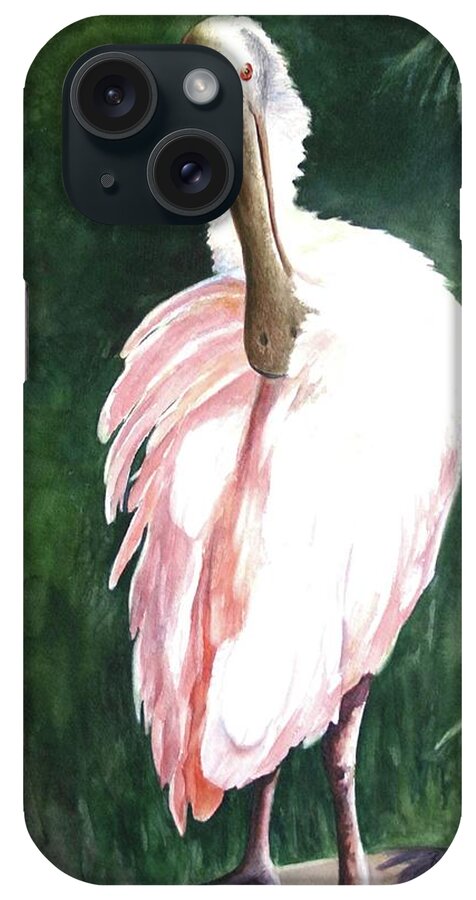 Spoonbill iPhone Case featuring the painting Look'n Back - Spoonbill by Roxanne Tobaison