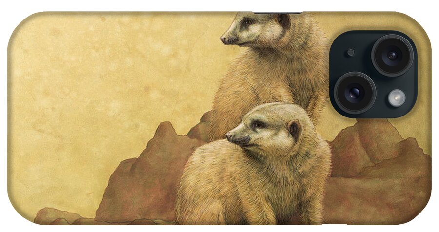 Meerkats iPhone Case featuring the painting Lookouts by James W Johnson