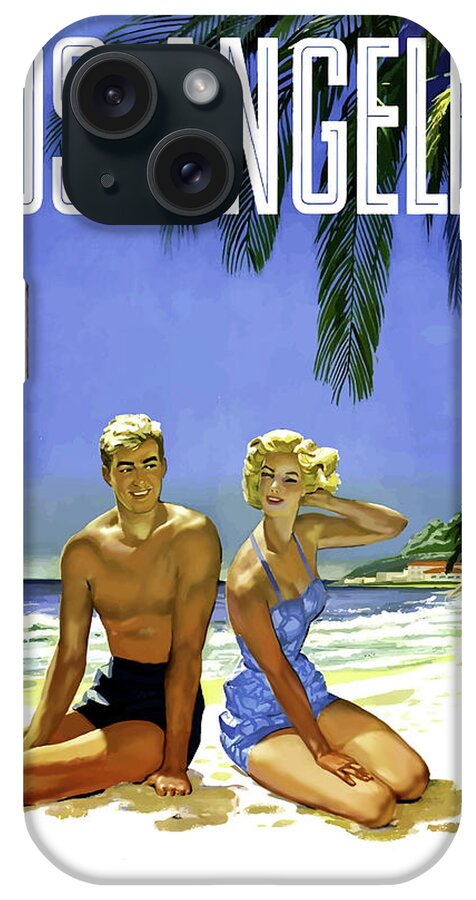 Los Angeles iPhone Case featuring the painting Los Angeles beach, young couple under palm tree by Long Shot
