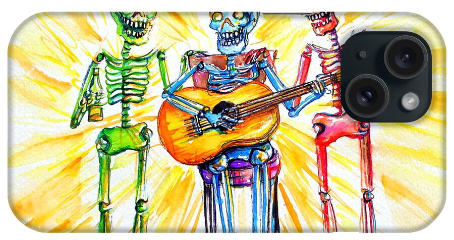 Day Of The Dead iPhone Case featuring the painting Los Tres Cantantes by Heather Calderon