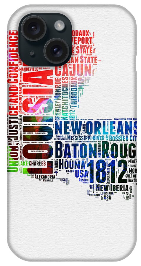  iPhone Case featuring the digital art Louisiana Watercolor Word Cloud Map by Naxart Studio