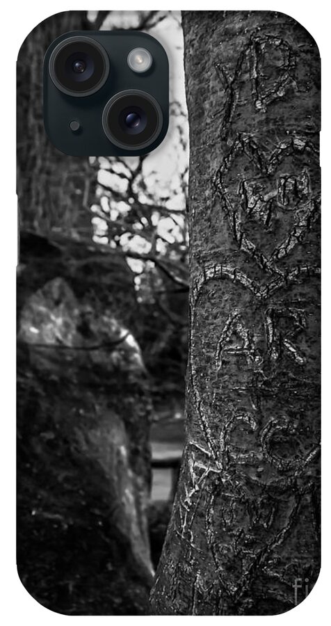 Tree iPhone Case featuring the photograph Love's Scars in Central Park - BW by James Aiken