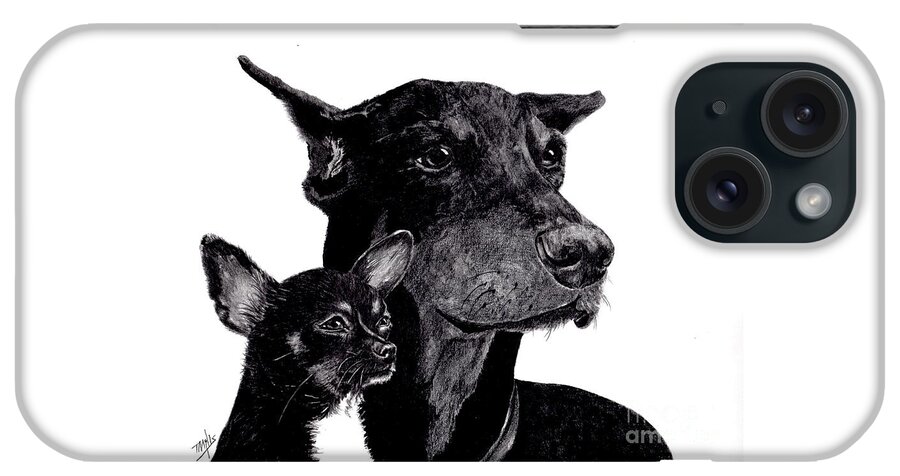 Dogs iPhone Case featuring the drawing Loyal Companions by Terri Mills