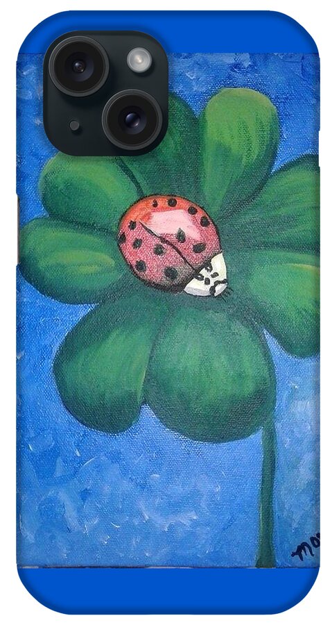 Ladybug iPhone Case featuring the painting Lucky Ladybug on 4-Leaf Clover by Monica Resinger