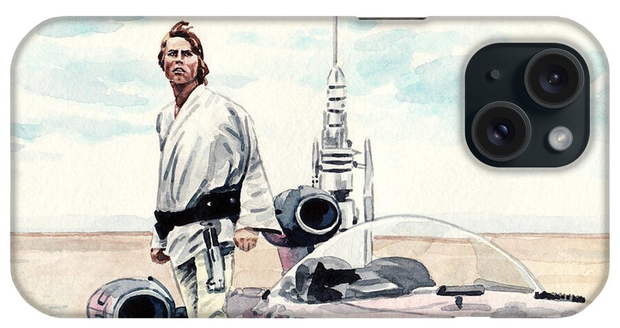Star Wars iPhone Case featuring the painting Luke Skywalker on Tatooine Star Wars A New Hope by Laura Row