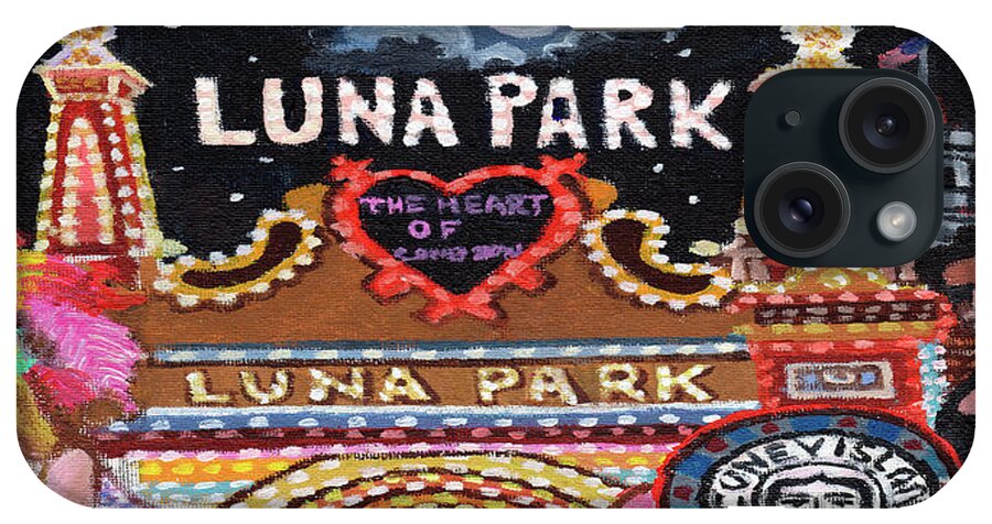 Luna Park At Night iPhone Case featuring the painting Luna Park Towel Version by Bonnie Siracusa