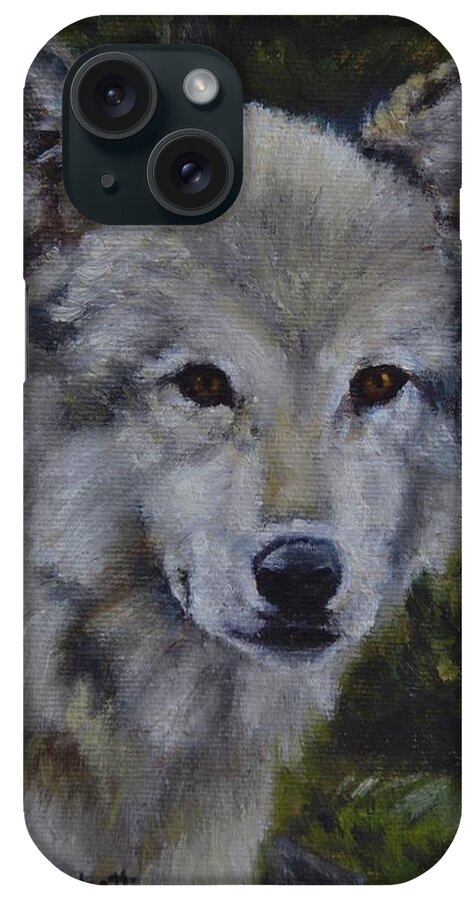 Wolf iPhone Case featuring the painting Lupine Gaze by Lori Brackett