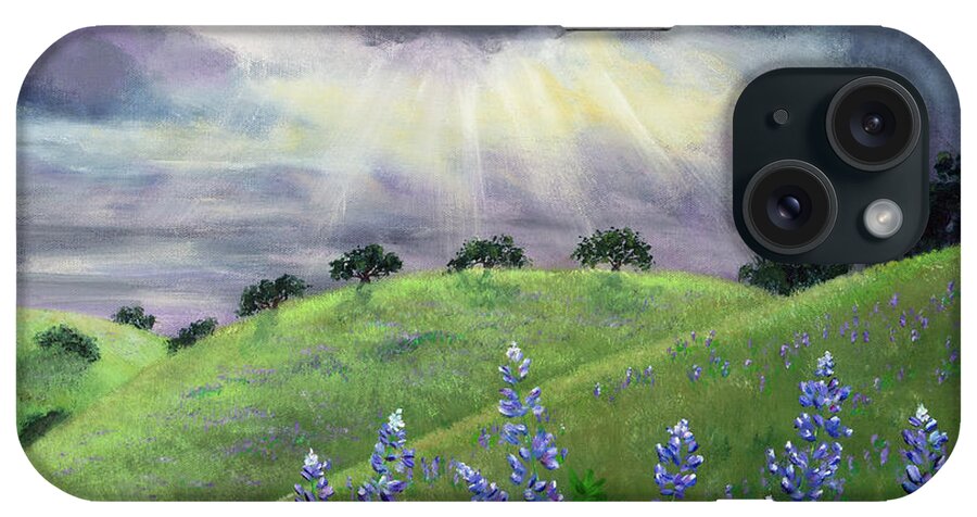 Palo Alto iPhone Case featuring the painting Lupines After a Spring Storm by Laura Iverson