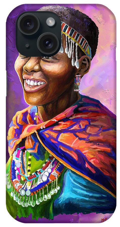 People iPhone Case featuring the painting Maasai Girl by Anthony Mwangi