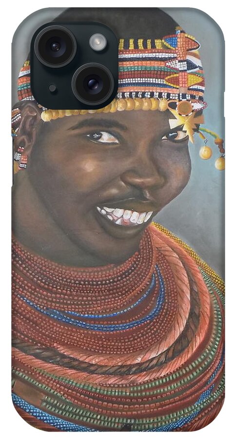 Colorful Paintings iPhone Case featuring the painting Maasai Woman by Olaoluwa Smith