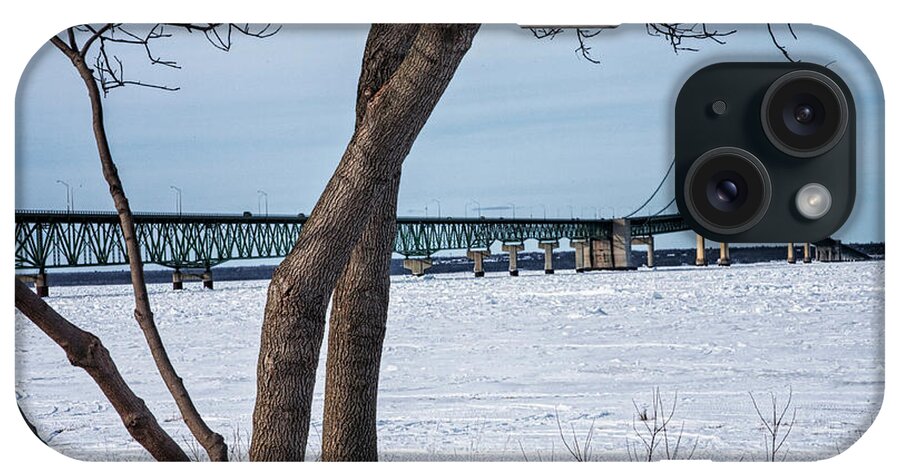 Art iPhone Case featuring the photograph Mackinaw Bridge by the Straits of Mackinac in Winter by Randall Nyhof