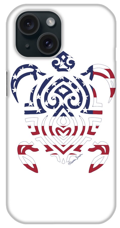American iPhone Case featuring the digital art Made in the USA Tribal Turtle by Heather Schaefer