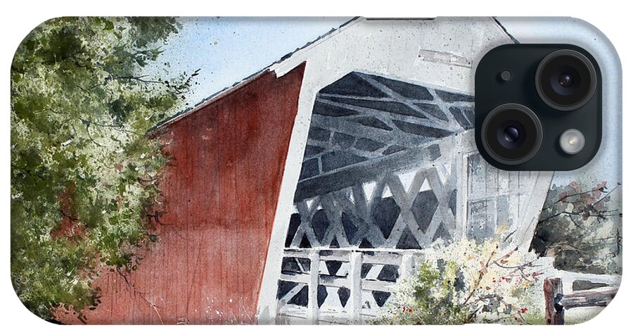 One Of The Covered Bridges Of Madison County iPhone Case featuring the painting Madison County Bridge by Monte Toon