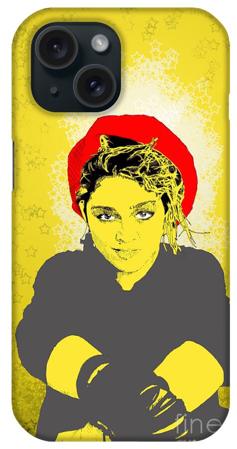 Madona iPhone Case featuring the digital art Madonna on yellow by Jason Tricktop Matthews