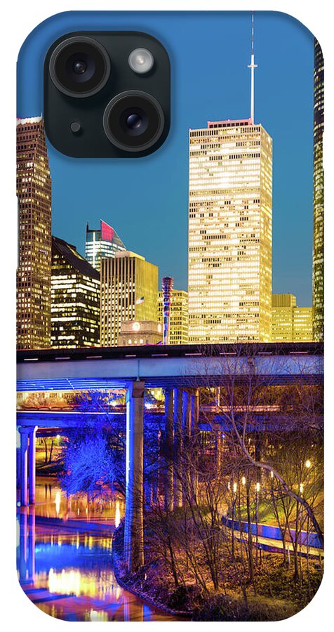 Downtown Houston Texas iPhone Case featuring the photograph Magnolia City in Color - Houston Vertical Skyline by Gregory Ballos