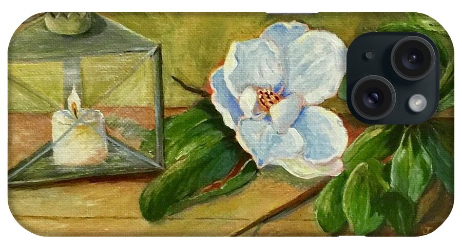 Magnolia iPhone Case featuring the painting Magnolia On Mantel by Jane Ricker