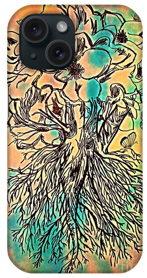 Painting iPhone Case featuring the painting Magnolia Roots Gold and Green by Barbara Donovan