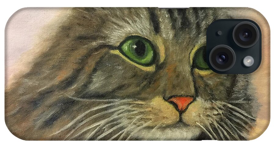 Karen Zuk Rosenblatt iPhone Case featuring the painting Maine Coon Cat by Karen Zuk Rosenblatt
