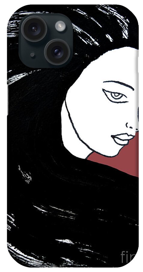 Masartstudio iPhone Case featuring the painting Majestic Lady J0715G Marsala Red Pastel Painting 18-1438 964648 964f4c by Mas Art Studio