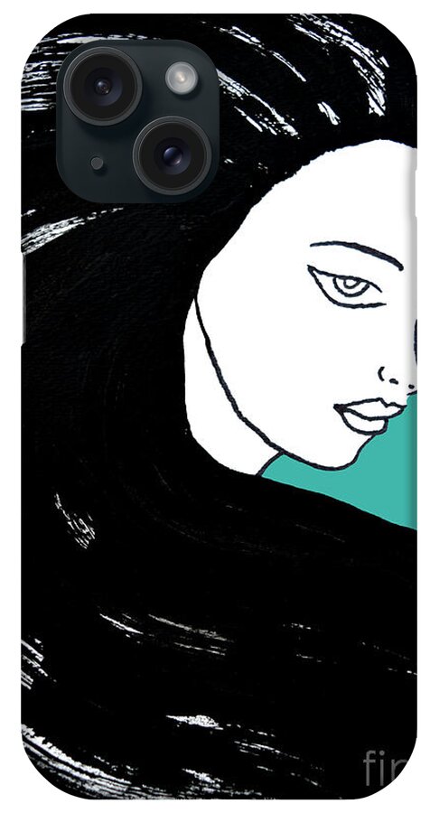 Masartstudio iPhone Case featuring the painting Majestic Lady J0715K Turquoise Green Pastel Painting 15-5519 41b6ab by Mas Art Studio