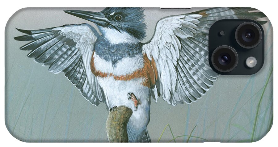 King Fisher iPhone Case featuring the painting Male Belted Kingfisher by Mike Brown