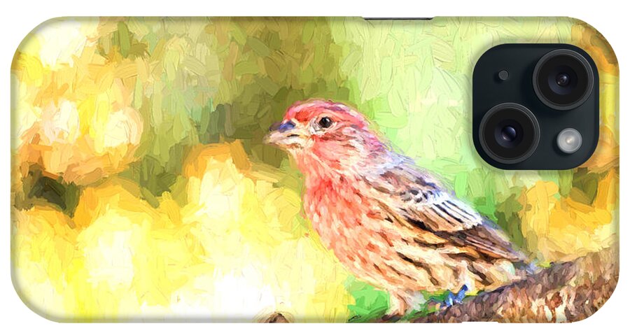 Finch iPhone Case featuring the photograph Male House Finch - Digital Paint by Debbie Portwood
