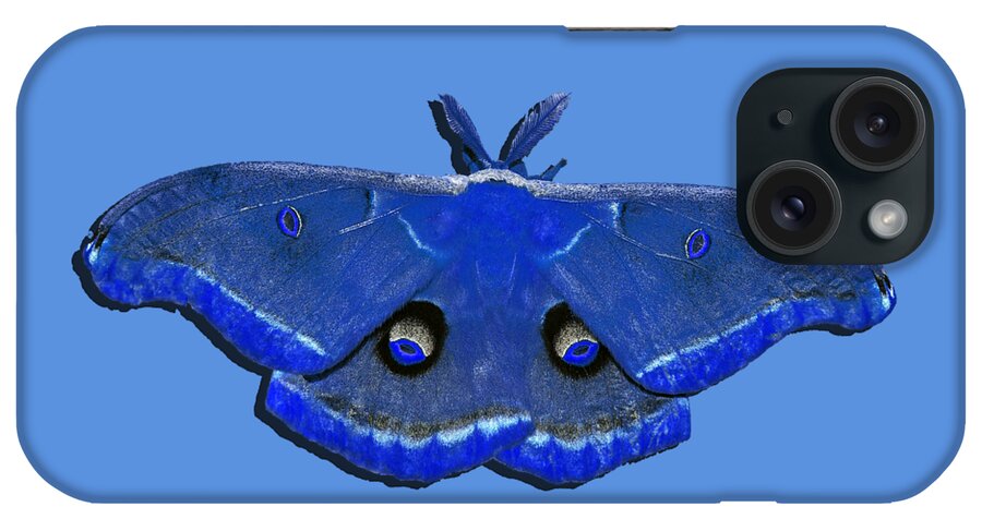 Polyphemus Moth iPhone Case featuring the photograph Male Moth Navy Blue .png by Al Powell Photography USA